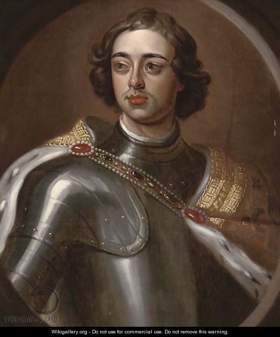 Portrait of Peter the Great (1672-1725), Tsar of Russia, half-length, in armour, feigned oval - Sir Godfrey Kneller