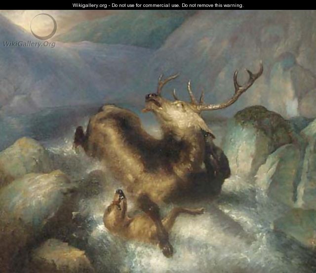 Deer and deerhounds in a mountain torrent - (after) Landseer, Sir Edwin