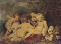 The Christ Child and the Intant Saint John the Baptist with putti in a wooded clearing - (after) Sir Peter Paul Rubens