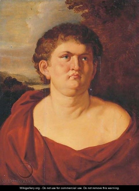 Portrait of Emperor Nero, half-length, in a red toga, a landscape beyond - (after) Sir Peter Paul Rubens