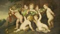 Putti carrying a swag of fruit in a landscape - (after) Sir Peter Paul Rubens And Frans Snyders