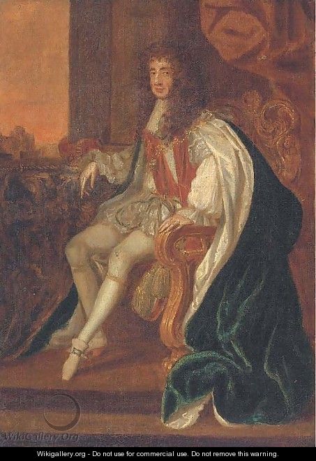 Portrait of King Charles II (1630-1685), small full-length, in coronation robes - (after) Sir Peter Lely