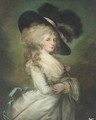 Portrait of Georgiana, Duchess of Devonshire (1757-1806), three-quarter-length, in a pale blue dress and black hat - (after) Gainsborough, Thomas