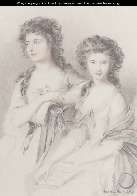 Double portrait of Elizabeth Ann Linley and her sister, Mary, three-quarter-length, in white dresses - (after) Gainsborough, Thomas