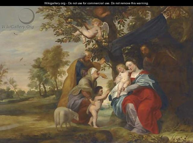 The Holy Family under an Apple Tree with Saints Elizabeth and Zacharaias and the Infant Baptist - (after) Sir Peter Paul Rubens