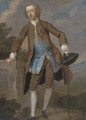 Portrait of Gustavus Hamilton (1710-1746), 2nd Viscount Boyne, small full-length, in a brown frock coat and blue waistcoat - (after) William Hogarth