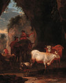 Peasants with cattle on a rocky pass - (after) Nicolaes Berchem