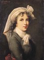 Portrait of the artist, small half length, wearing a green costume with red belt, white scarf and white headdress - Elisabeth Vigee-Lebrun