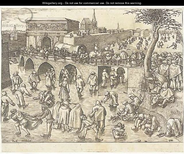 The Skaters before the Gate of St. George at Antwerp, by F. Huys - (after) Pieter The Elder Bruegel