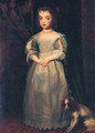 Portrait of Princess Mary, full-length, in a blue and white dress and pearl necklace, a King Charles spaniel at her feet - Sir Anthony Van Dyck