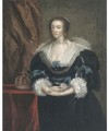 Portrait of Queen Henrietta Maria, small three-quarter-length, in a dark blue dress, holding a rose - Sir Anthony Van Dyck