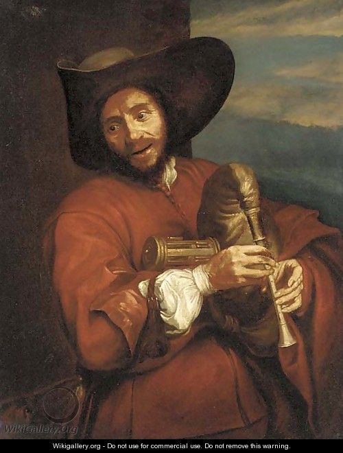 Portrait of Francis Langlois de Chartres, half-length, playing a hurdy-gurdy - Sir Anthony Van Dyck