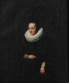 Portrait of a lady, aged 58, small three quarter length, wearing a black dress with molenkraag and cuffs, golden bracelets - Sir Anthony Van Dyck