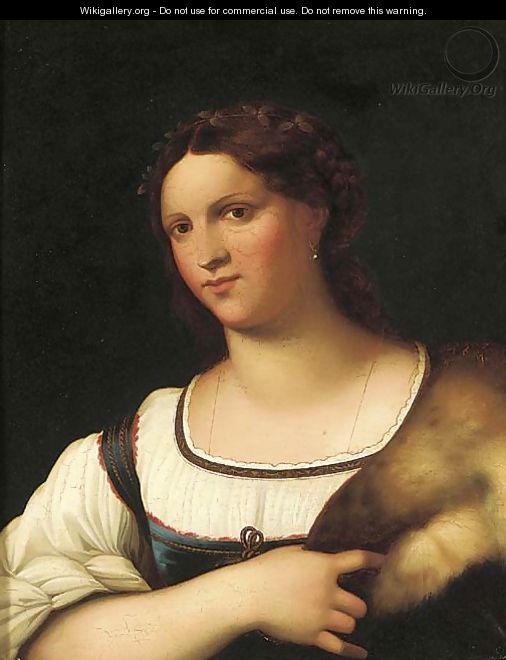 Portrait of a lady, bust-length, with a fur cape - Sebastiano Del ...