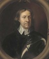 Portrait of Oliver Cromwell (1599-1658), bust-length, in breast-plate and a white collar, in a sculpted cartouche - Samuel Cooper