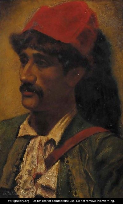 Portrait of a man in a red turban - (after) Goodall, Frederick