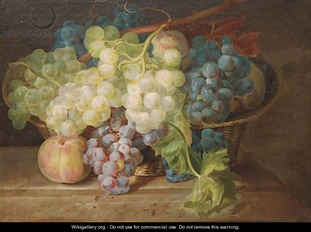 Grapes and peaches in a basket on a ledge - (after) Franz Xaver Petter