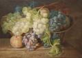 Grapes and peaches in a basket on a ledge - (after) Franz Xaver Petter