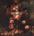 Parrot tulips, roses, carnations, pansies and other flowers in a vase - (after) Frans Werner Von Tamm