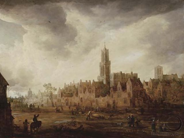 A view of Antwerp with townsfolk in the foreground - (after) Frans De Momper