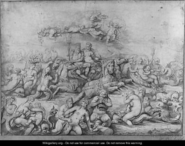 A Mythological Scene with Neptune and Venus, surrounded by creatures of the sea and amores - (after) Franois Boitard