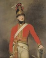 Portrait of an officer of the 1st King's Dragoon Guards, three-quarter-length, wearing the regiment's Waterloo helmet - (after) Dawe, George