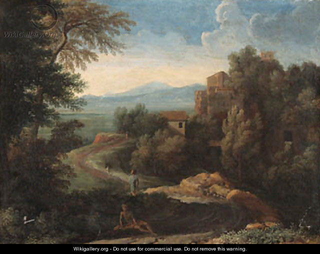 An Italianate landscape with figures by a path - (after) Gaspard Dughet Poussin