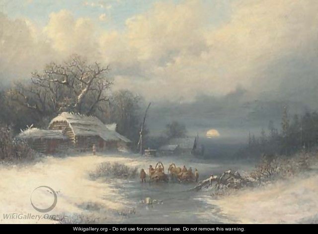 A Russian winter landscape - (after) Fedor Aleksandrovich Vasiliev