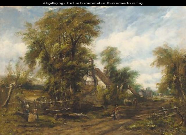 Figures before a cottage on a wooded path - (after) Frederick Waters Watts