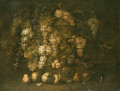 A Grapevine by a stone Plinth with Pears and Peaches on the Ground - (after) Gilardo Da Lodi
