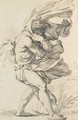 A figure walking to the right in a strong gale - (after) Gerard De Lairesse
