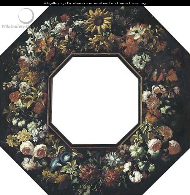 A floral cartouche with sunflowers - (after) Giovanni Stanchi
