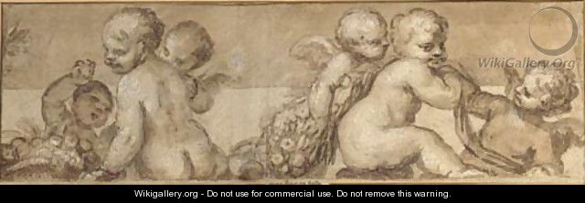 A frieze of putti with garlands and fruit - (after) (Giovanni Antonio De