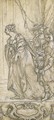 A queen and her retinue in procession to the left, above a cartouche a study for the Queen of Sheba before Solomon - (after) Giovanni Andrea Sirani