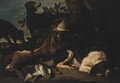 A Hunt Still Life with Hounds and a Spaniel guarding dead Game - (after) David De Coninck