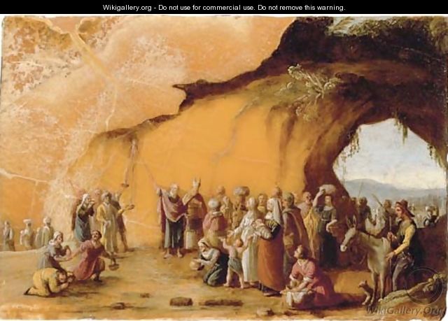 Moses Striking the Rock - (after) Cornelis Van Poelenburgh
