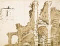 A partial view of the ruins of the Colosseum, Rome, with a study of the top of a house - (after) Cornelis Van Poelenburgh