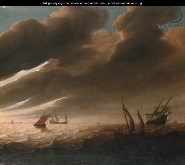 Shipping off a distant coastline - a fragment - (after) Cornelis Mahu