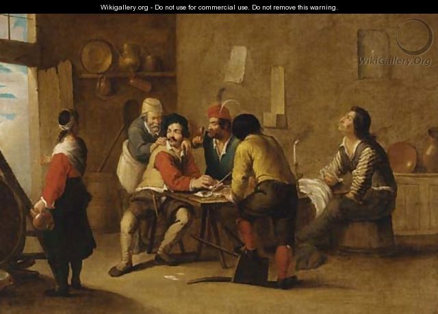 Peasants smoking and drinking in a tavern - (after) Cornelis De Wael
