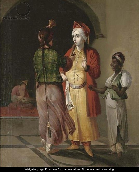 Two Moorish courtesans and a servant in an archway - (after) Cornelis De Bruyn