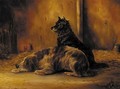 Two dogs in a barn - (after) Edwin Armfield