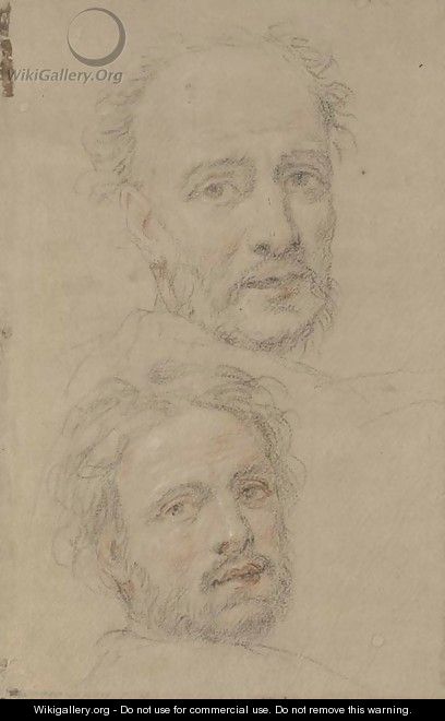 Two heads of bearded men - (after) Federico Zuccaro
