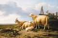 Sheep, a goat and chickens in a landscape - (after) Eugene Joseph Verboeckhoven