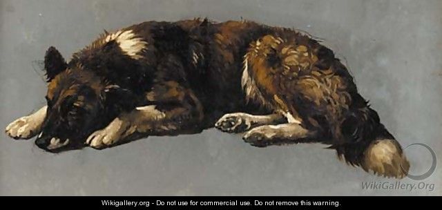 A sleeping dog, a sketch - (after) Eugene Joseph Verboeckhoven