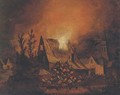 A village on fire at night - (after) Egbert Van Der Poel