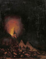 A village on fire at night - (after) Egbert Lievensz. Van Der Poel