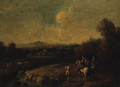 A wooded River Landscape with Huntsmen on a Track - (after) Francesco Simonini