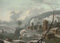 A winter landscape with figures skating, a town beyond - (after) Francesco Foschi