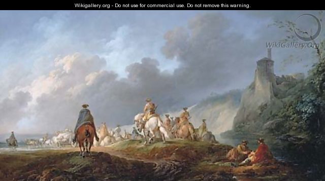 An extensive landscape with cavalry on the move - (after) Francesco Giuseppe Casanova