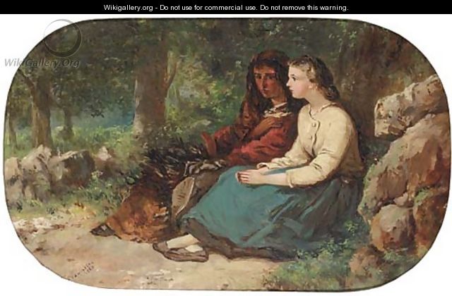Faggot gatherers chatting in the woods - (after) Frances Anne Hopkins